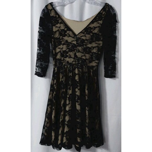 Deb Dress Black Lace Tan Lined Junior Size Small Debs Y2K - Picture 2 of 10